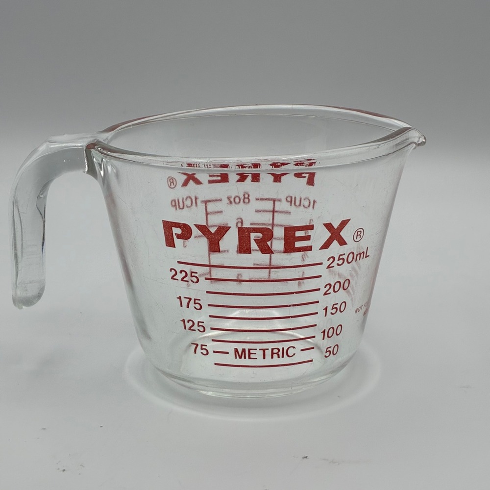 Pyrex Measuring Cup Unisex 1 Cup Clear Vintage 508 Red Lettering Glass